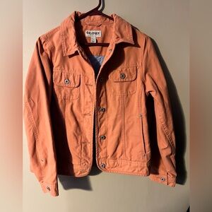 Dri-Duck for her light orange trucker canvas jacket with light blue lining sz S.